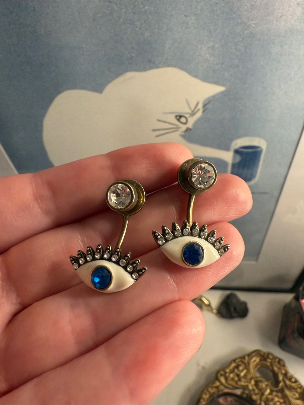 Evil Eye Stud Earrings with Blue Center